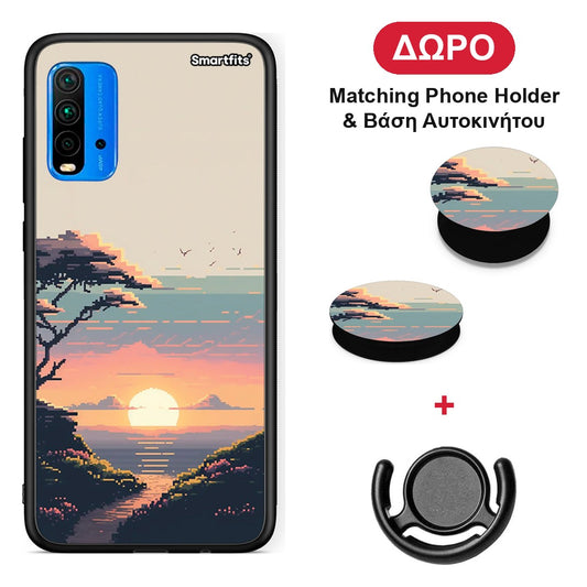 Pixel Sunset - Xiaomi Redmi 9T θήκη + Δώρο Phone Holder & Βάση Αυτοκινήτου