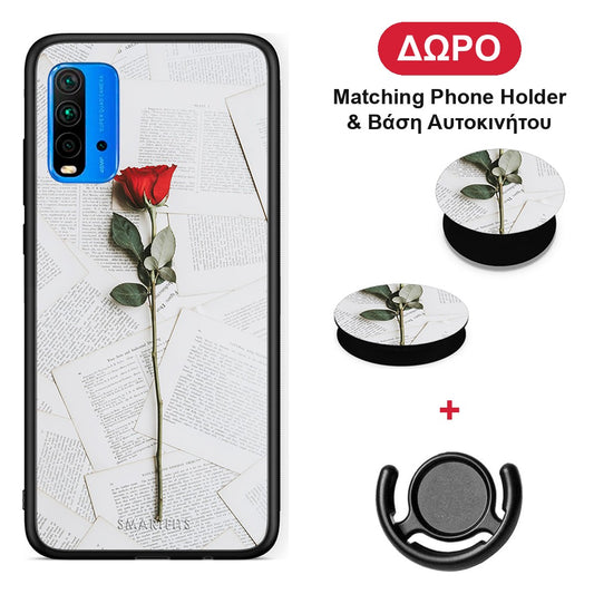 Red Rose - Xiaomi Redmi 9T θήκη + Δώρο Phone Holder & Βάση Αυτοκινήτου