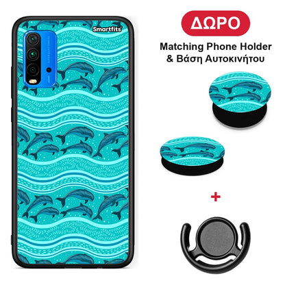 Swimming Dolphins - Xiaomi Redmi 9T θήκη + Δώρο Phone Holder & Βάση Αυτοκινήτου