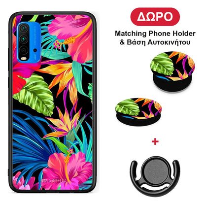 Tropical Flowers - Xiaomi Redmi 9T θήκη + Δώρο Phone Holder & Βάση Αυτοκινήτου