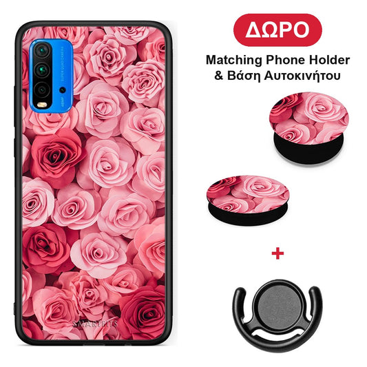 Valentine RoseGarden - Xiaomi Redmi 9T θήκη + Δώρο Phone Holder & Βάση Αυτοκινήτου