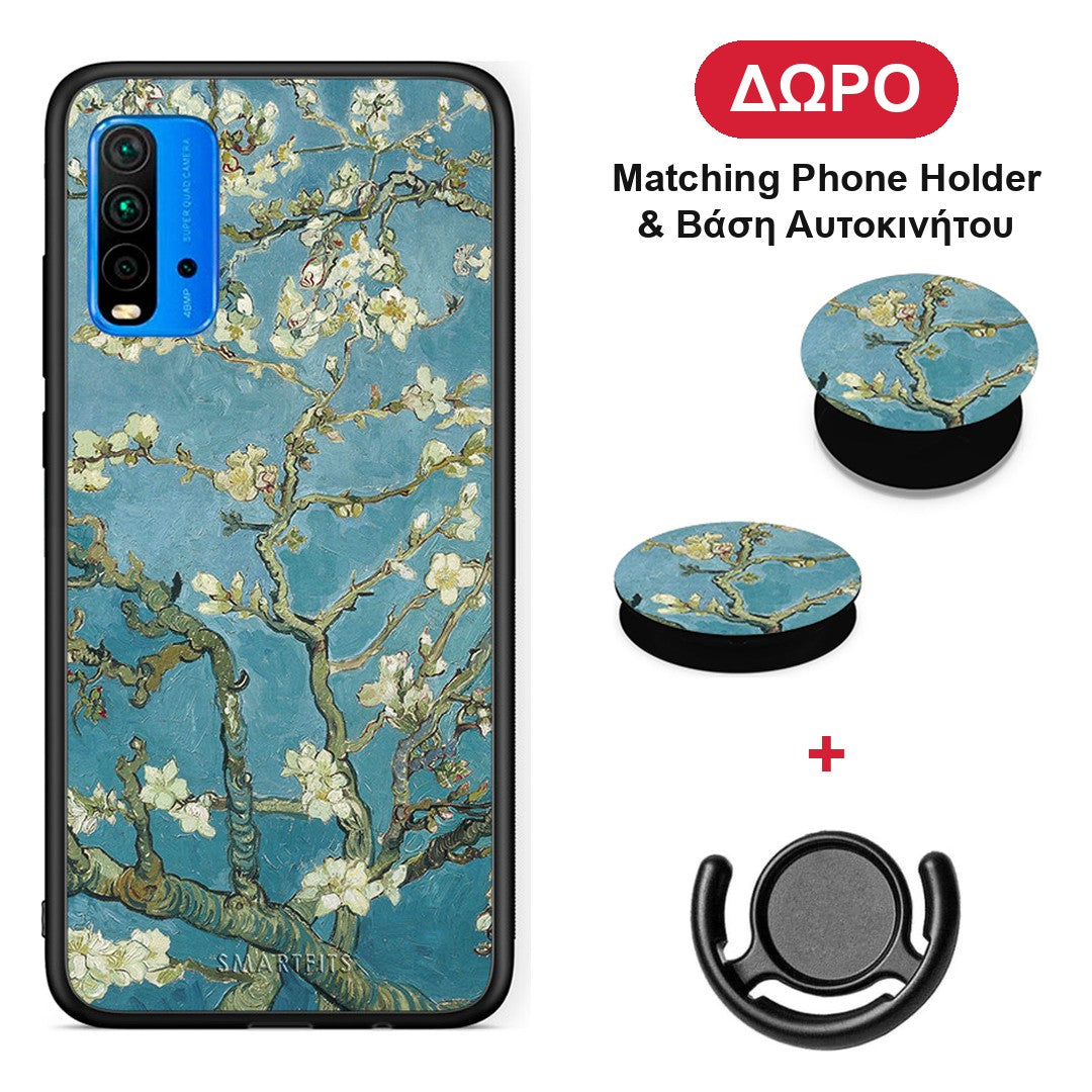 White Blossoms - Xiaomi Redmi 9T θήκη + Δώρο Phone Holder & Βάση Αυτοκινήτου