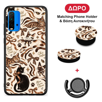 Wild Cats and Animal Print Collage - Xiaomi Redmi 9T θήκη + Δώρο Phone Holder & Βάση Αυτοκινήτου