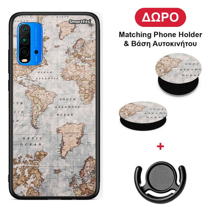 World Map - Xiaomi Redmi 9T θήκη + Δώρο Phone Holder & Βάση Αυτοκινήτου