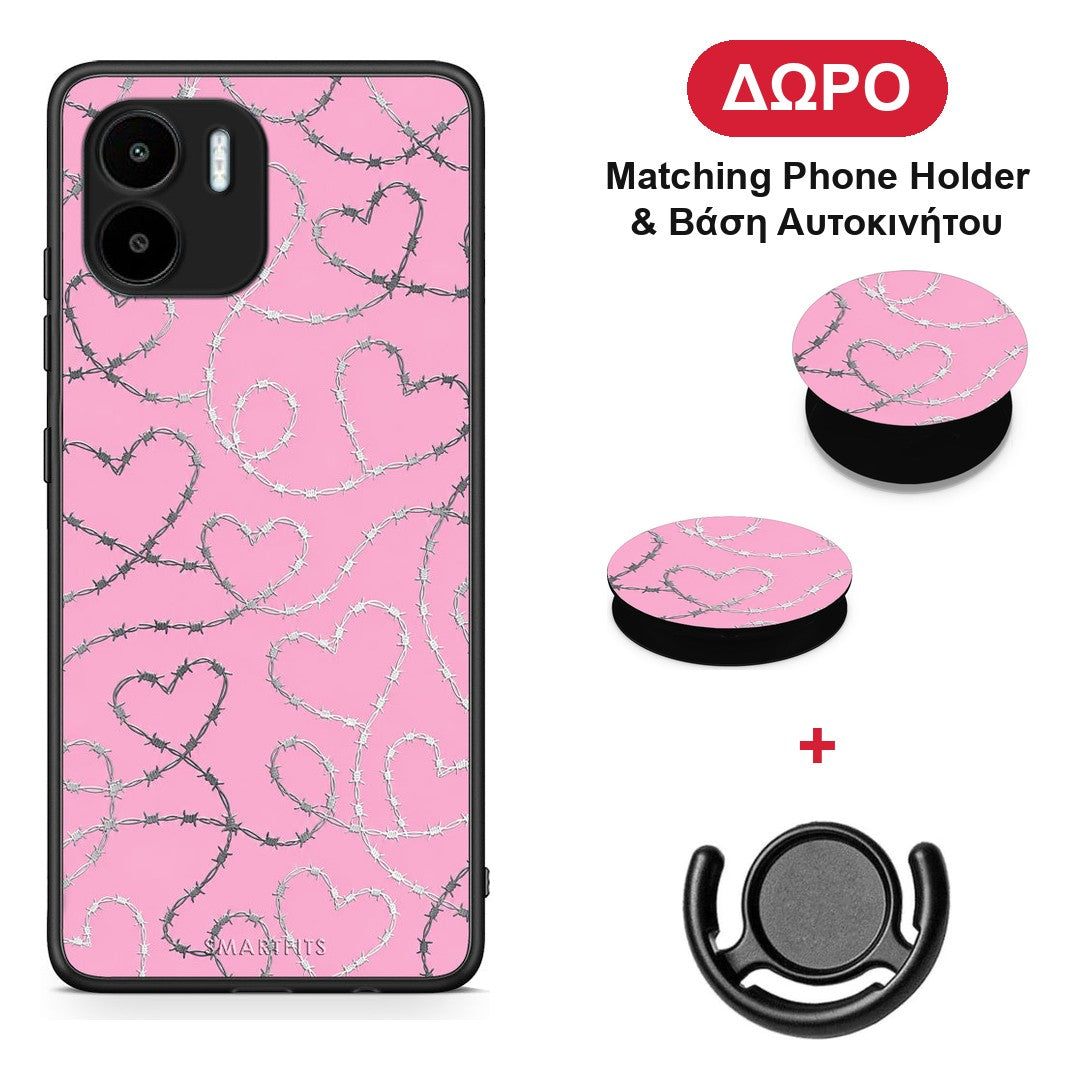 Barbed Wire Hearts on Pink - Xiaomi Redmi A1 / A2 θήκη + Δώρο Phone Holder & Βάση Αυτοκινήτου