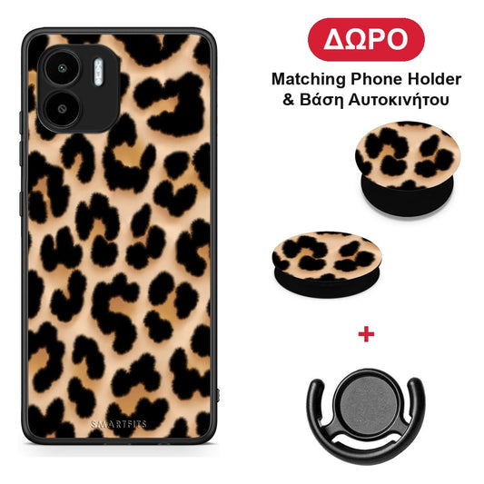Leopard Print Tan Large - Xiaomi Redmi A1 / A2 θήκη + Δώρο Phone Holder & Βάση Αυτοκινήτου