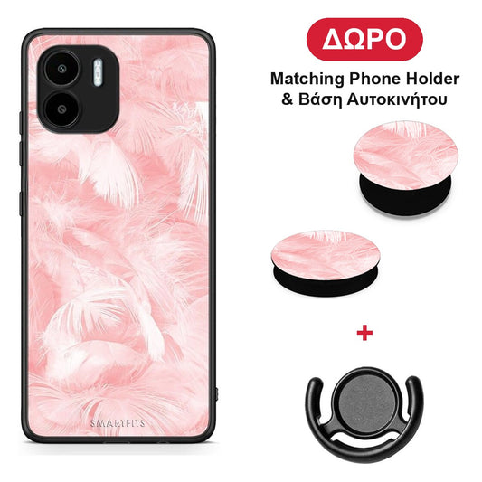 Boho Pink Feather - Xiaomi Redmi A1 / A2 θήκη + Δώρο Phone Holder & Βάση Αυτοκινήτου