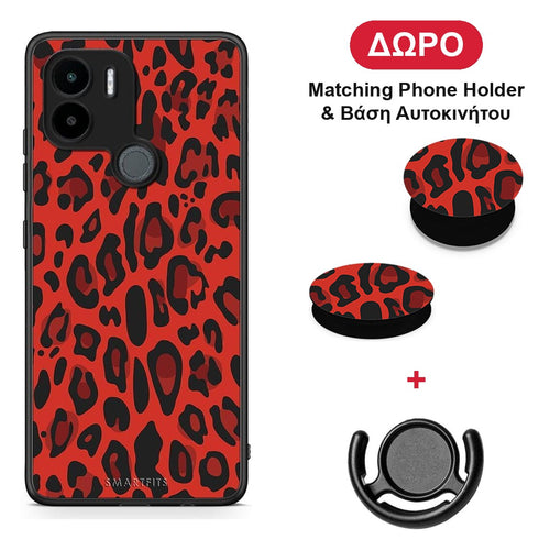 Animal Red Leopard - Xiaomi Redmi A1+ / A2+ θήκη + Δώρο Phone Holder & Βάση Αυτοκινήτου