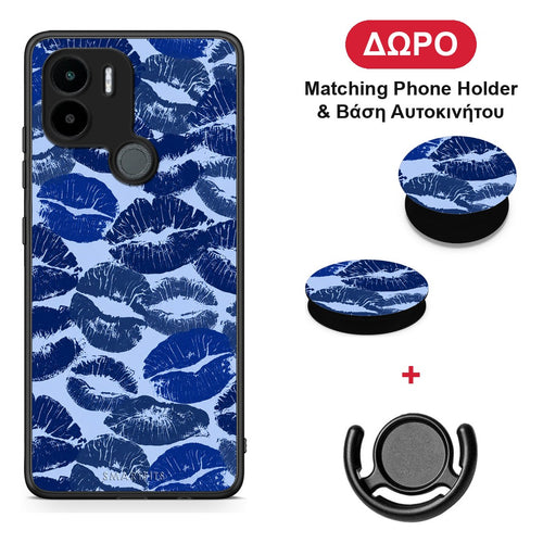 Blue Lipstick Kisses - Xiaomi Redmi A1+ / A2+ θήκη + Δώρο Phone Holder & Βάση Αυτοκινήτου