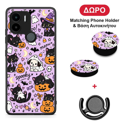 Halloween Black Cats on Lilac - Xiaomi Redmi A1+ / A2+ θήκη + Δώρο Phone Holder & Βάση Αυτοκινήτου