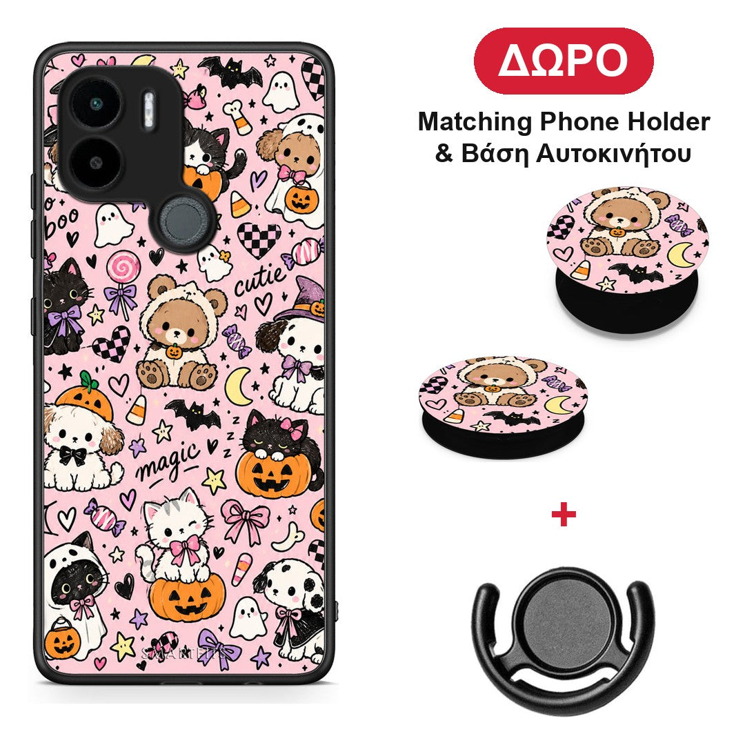 Halloween Cute Animals on Pink - Xiaomi Redmi A1+ / A2+ θήκη + Δώρο Phone Holder & Βάση Αυτοκινήτου