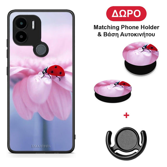 Ladybug Flower - Xiaomi Redmi A1+ / A2+ θήκη + Δώρο Phone Holder & Βάση Αυτοκινήτου