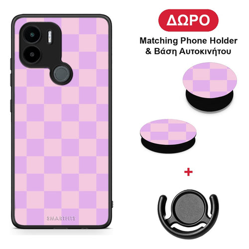Lavender and Pink Checkerboard - Xiaomi Redmi A1+ / A2+ θήκη + Δώρο Phone Holder & Βάση Αυτοκινήτου