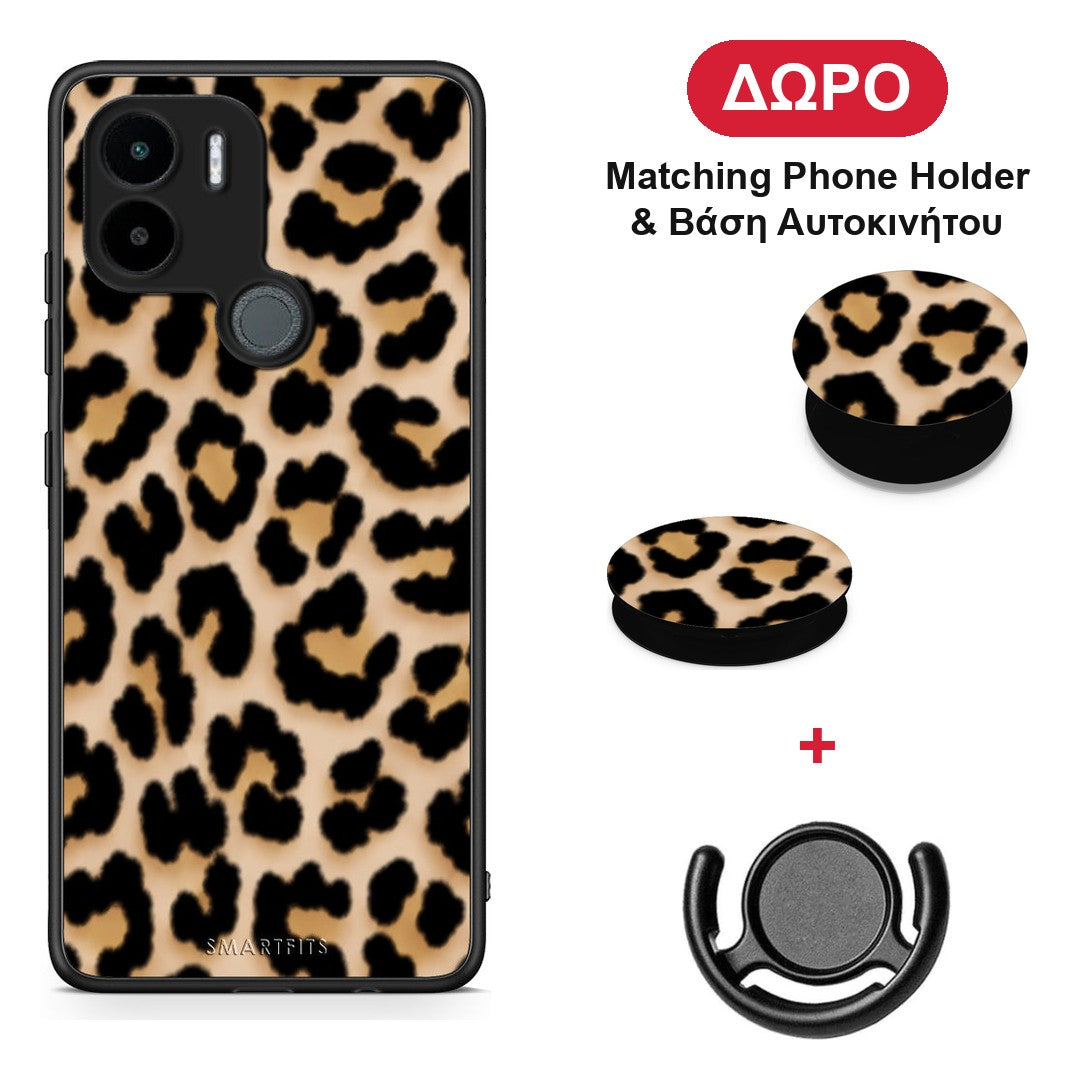 Leopard Print Tan Small - Xiaomi Redmi A1+ / A2+ θήκη + Δώρο Phone Holder & Βάση Αυτοκινήτου