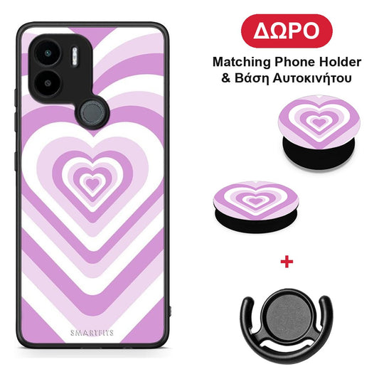 Lilac Hearts - Xiaomi Redmi A1+ / A2+ θήκη + Δώρο Phone Holder & Βάση Αυτοκινήτου