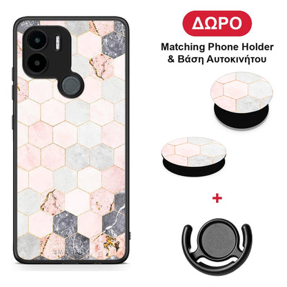 Marble Hexagon Pink - Xiaomi Redmi A1+ / A2+ θήκη + Δώρο Phone Holder & Βάση Αυτοκινήτου