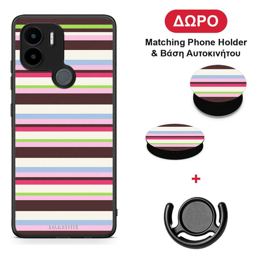 Multicolour Horizontal Stripes - Xiaomi Redmi A1+ / A2+ θήκη + Δώρο Phone Holder & Βάση Αυτοκινήτου