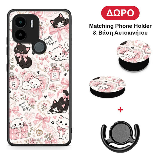 Pink Bows and Kittens Collage - Xiaomi Redmi A1+ / A2+ θήκη + Δώρο Phone Holder & Βάση Αυτοκινήτου