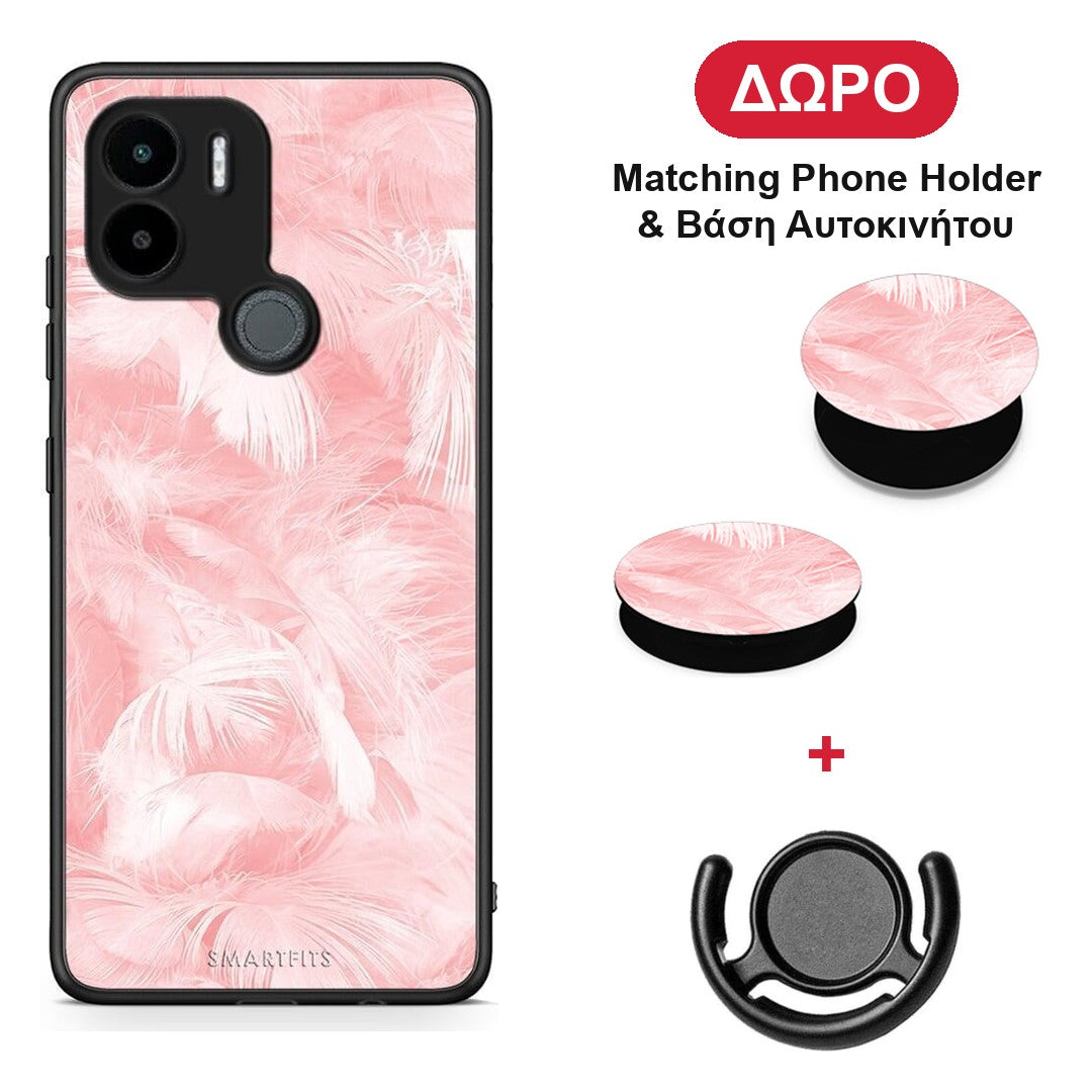 Boho Pink Feather - Xiaomi Redmi A1+ / A2+ θήκη + Δώρο Phone Holder & Βάση Αυτοκινήτου