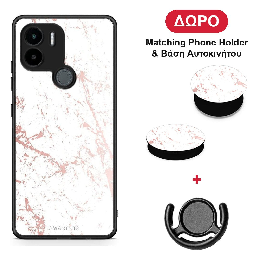 Marble Pink Splash - Xiaomi Redmi A1+ / A2+ θήκη + Δώρο Phone Holder & Βάση Αυτοκινήτου