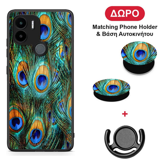 Real Peacock Feathers - Xiaomi Redmi A1+ / A2+ θήκη + Δώρο Phone Holder & Βάση Αυτοκινήτου