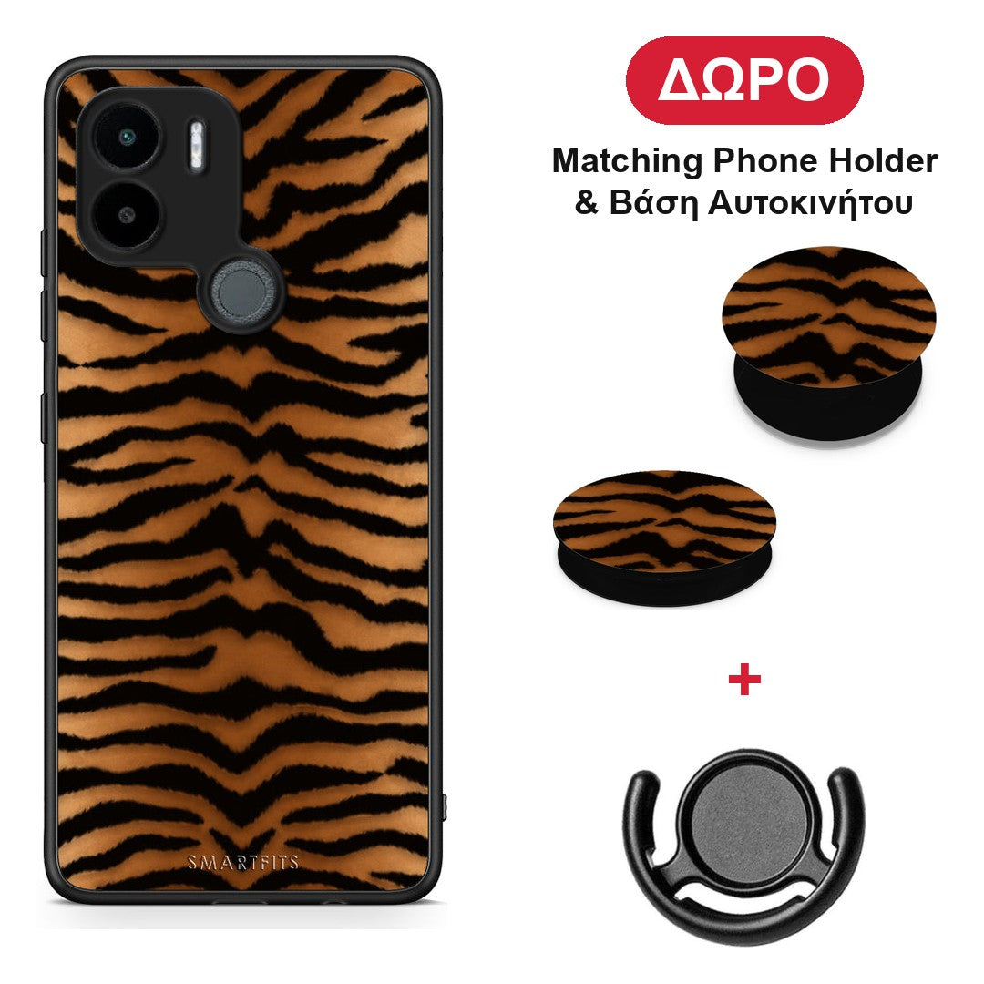 Tiger Print Orange and Black - Xiaomi Redmi A1+ / A2+ θήκη + Δώρο Phone Holder & Βάση Αυτοκινήτου