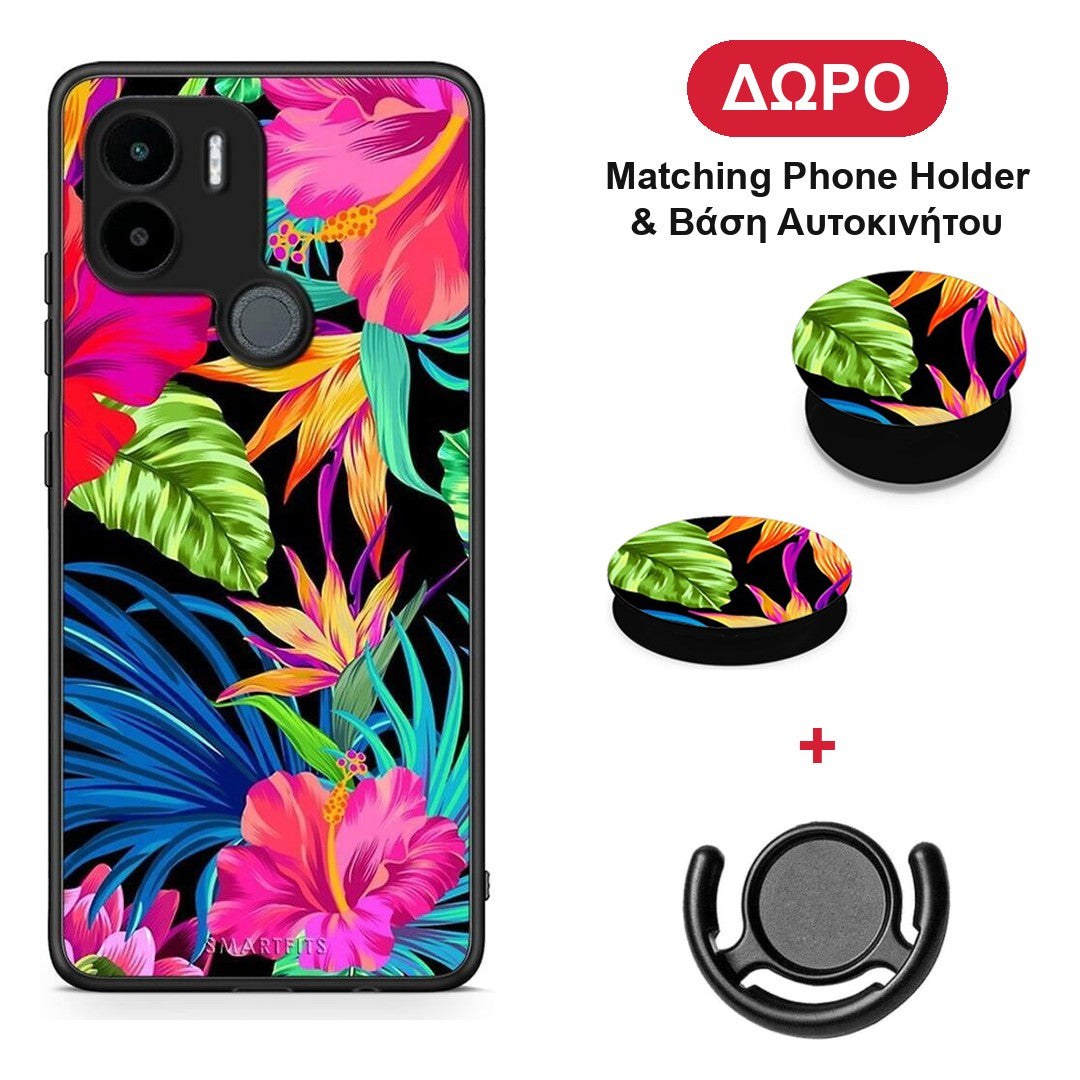 Tropical Flowers - Xiaomi Redmi A1+ / A2+ θήκη + Δώρο Phone Holder & Βάση Αυτοκινήτου