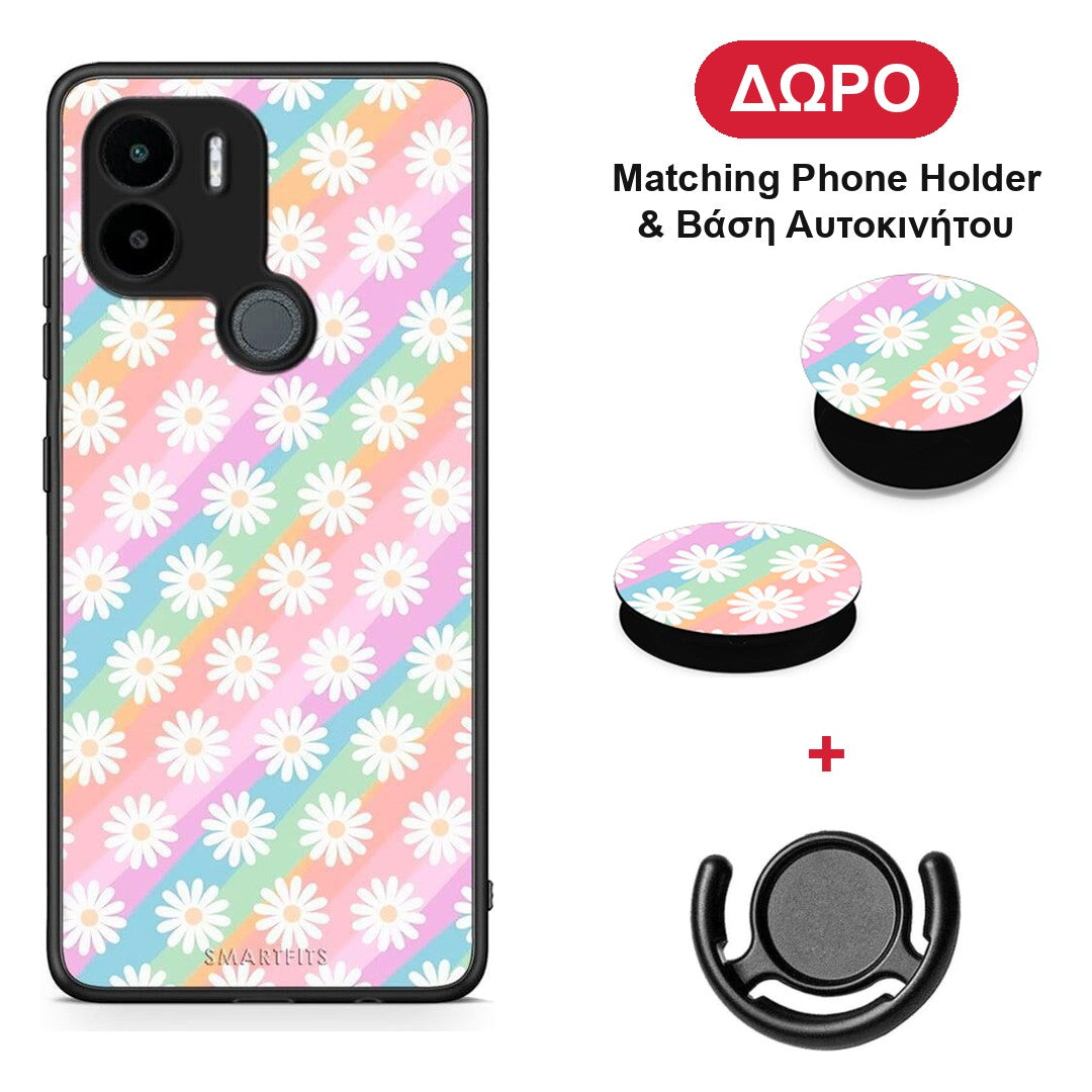 White Daisies - Xiaomi Redmi A1+ / A2+ θήκη + Δώρο Phone Holder & Βάση Αυτοκινήτου