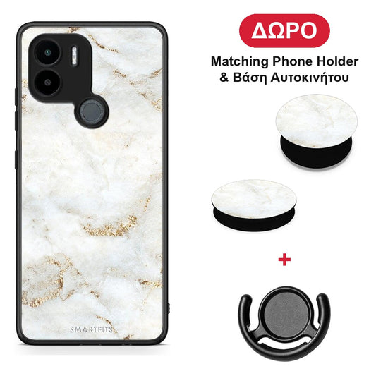 White Gold Marble - Xiaomi Redmi A1+ / A2+ θήκη + Δώρο Phone Holder & Βάση Αυτοκινήτου