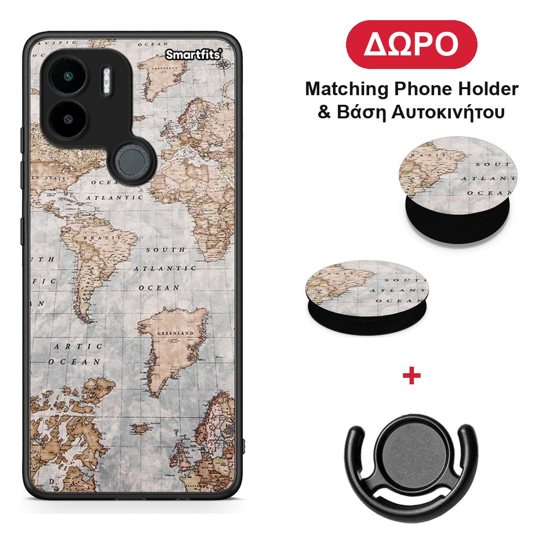 World Map - Xiaomi Redmi A1+ / A2+ θήκη + Δώρο Phone Holder & Βάση Αυτοκινήτου
