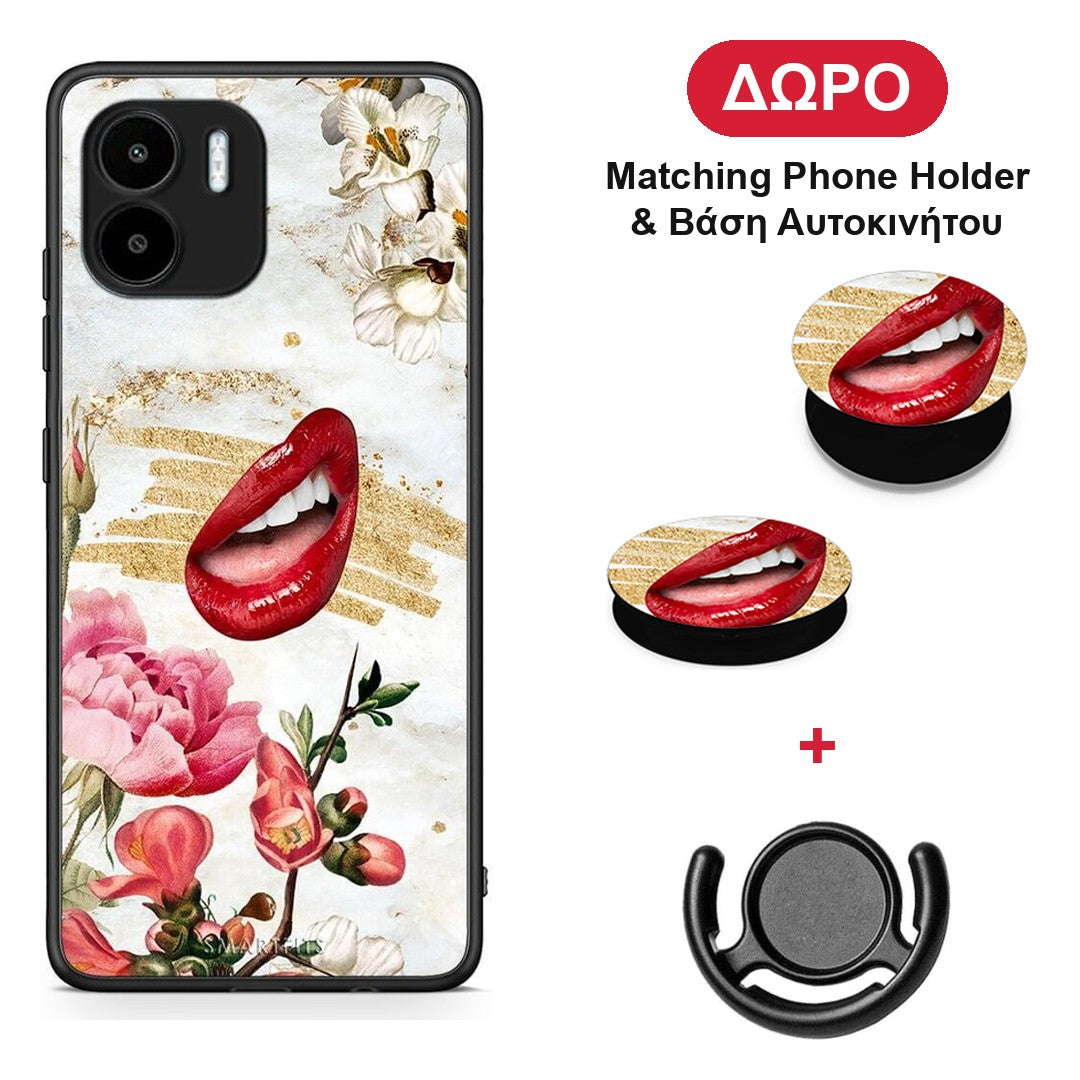 Red Lips - Xiaomi Redmi A1 / A2 θήκη + Δώρο Phone Holder & Βάση Αυτοκινήτου