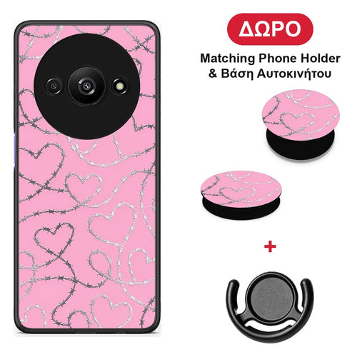 Barbed Wire Hearts on Pink - Xiaomi Redmi A3 θήκη + Δώρο Phone Holder & Βάση Αυτοκινήτου