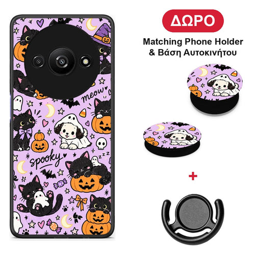 Halloween Black Cats on Lilac - Xiaomi Redmi A3 θήκη + Δώρο Phone Holder & Βάση Αυτοκινήτου