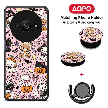 Halloween Cute Animals on Pink - Xiaomi Redmi A3 θήκη + Δώρο Phone Holder & Βάση Αυτοκινήτου