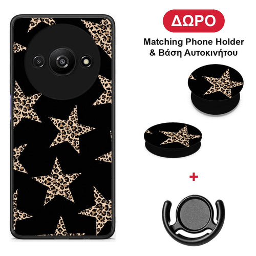 Leopard Stars on Black - Xiaomi Redmi A3 θήκη + Δώρο Phone Holder & Βάση Αυτοκινήτου