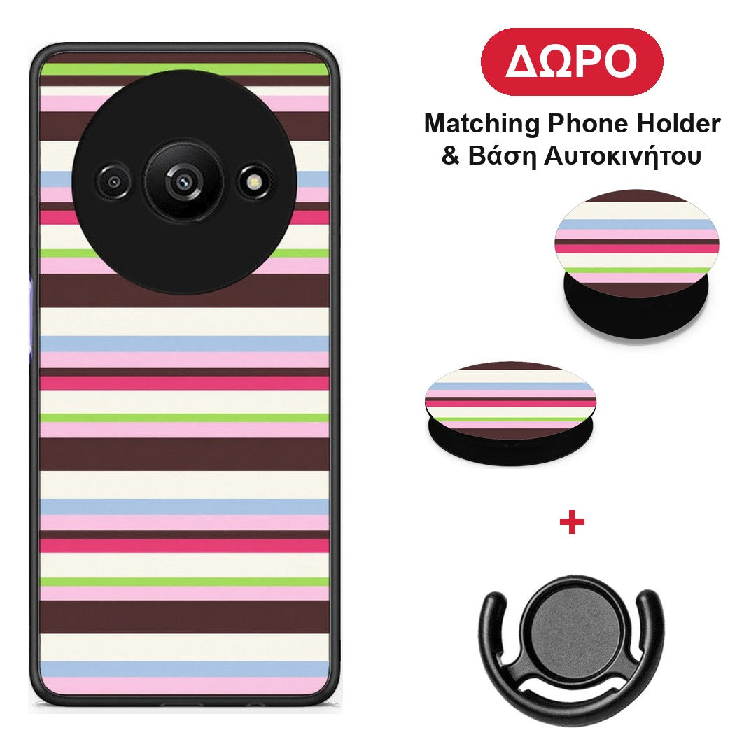 Multicolour Horizontal Stripes - Xiaomi Redmi A3 θήκη + Δώρο Phone Holder & Βάση Αυτοκινήτου