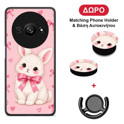 White Bunny and Pink Bows - Xiaomi Redmi A3 θήκη + Δώρο Phone Holder & Βάση Αυτοκινήτου