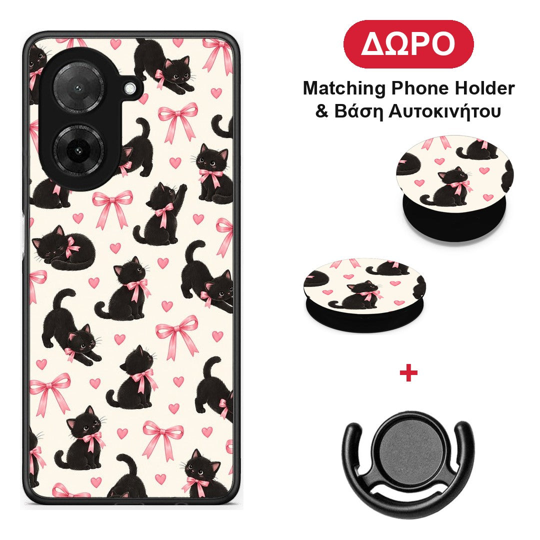 Black Kittens and Pink Bows on Cream Small - Xiaomi Redmi A5 θήκη + Δώρο Phone Holder & Βάση Αυτοκινήτου