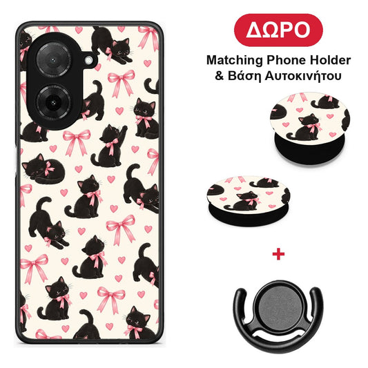 Black Kittens and Pink Bows on Cream Small - Xiaomi Redmi A5 θήκη + Δώρο Phone Holder & Βάση Αυτοκινήτου