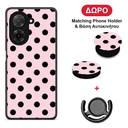 Black Polka Dots on Pink - Xiaomi Redmi A5 θήκη + Δώρο Phone Holder & Βάση Αυτοκινήτου