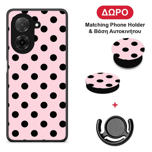 Black Polka Dots on Pink - Xiaomi Redmi A5 θήκη + Δώρο Phone Holder & Βάση Αυτοκινήτου