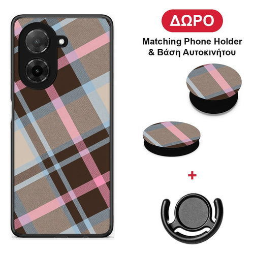 Brown Pink and Blue Diagonal Plaid - Xiaomi Redmi A5 θήκη + Δώρο Phone Holder & Βάση Αυτοκινήτου