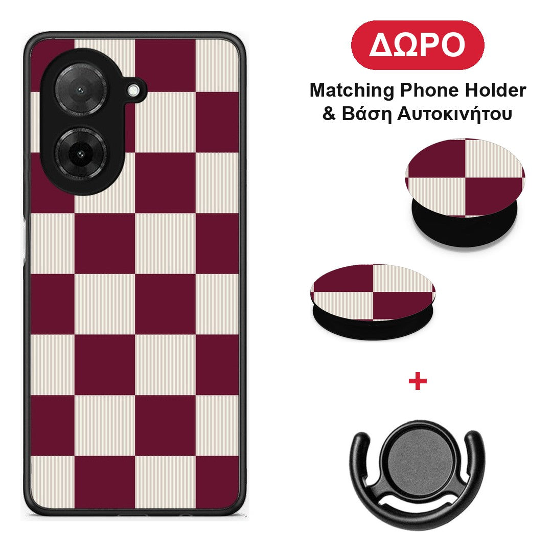 Burgundy and Cream Striped Checks - Xiaomi Redmi A5 θήκη + Δώρο Phone Holder & Βάση Αυτοκινήτου