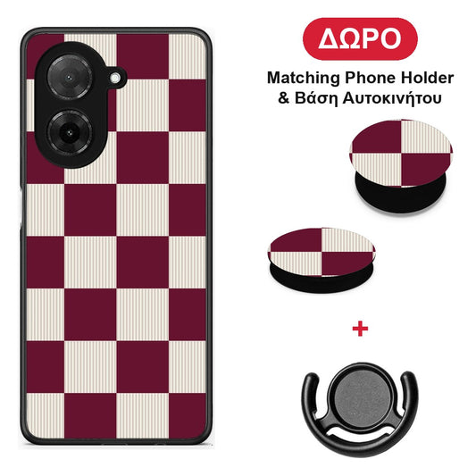 Burgundy and Cream Striped Checks - Xiaomi Redmi A5 θήκη + Δώρο Phone Holder & Βάση Αυτοκινήτου