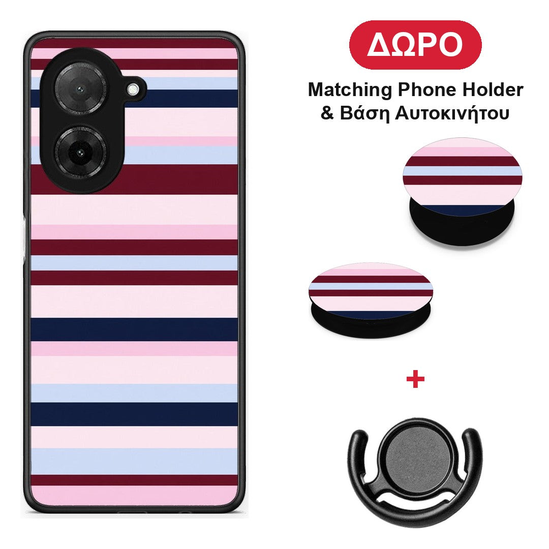 Burgundy Pink and Blue Horizontal Stripes - Xiaomi Redmi A5 θήκη + Δώρο Phone Holder & Βάση Αυτοκινήτου