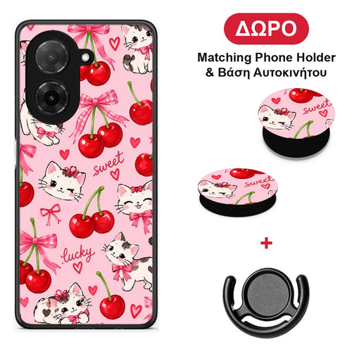 Cherries Bows and Kittens on Pink - Xiaomi Redmi A5 θήκη + Δώρο Phone Holder & Βάση Αυτοκινήτου