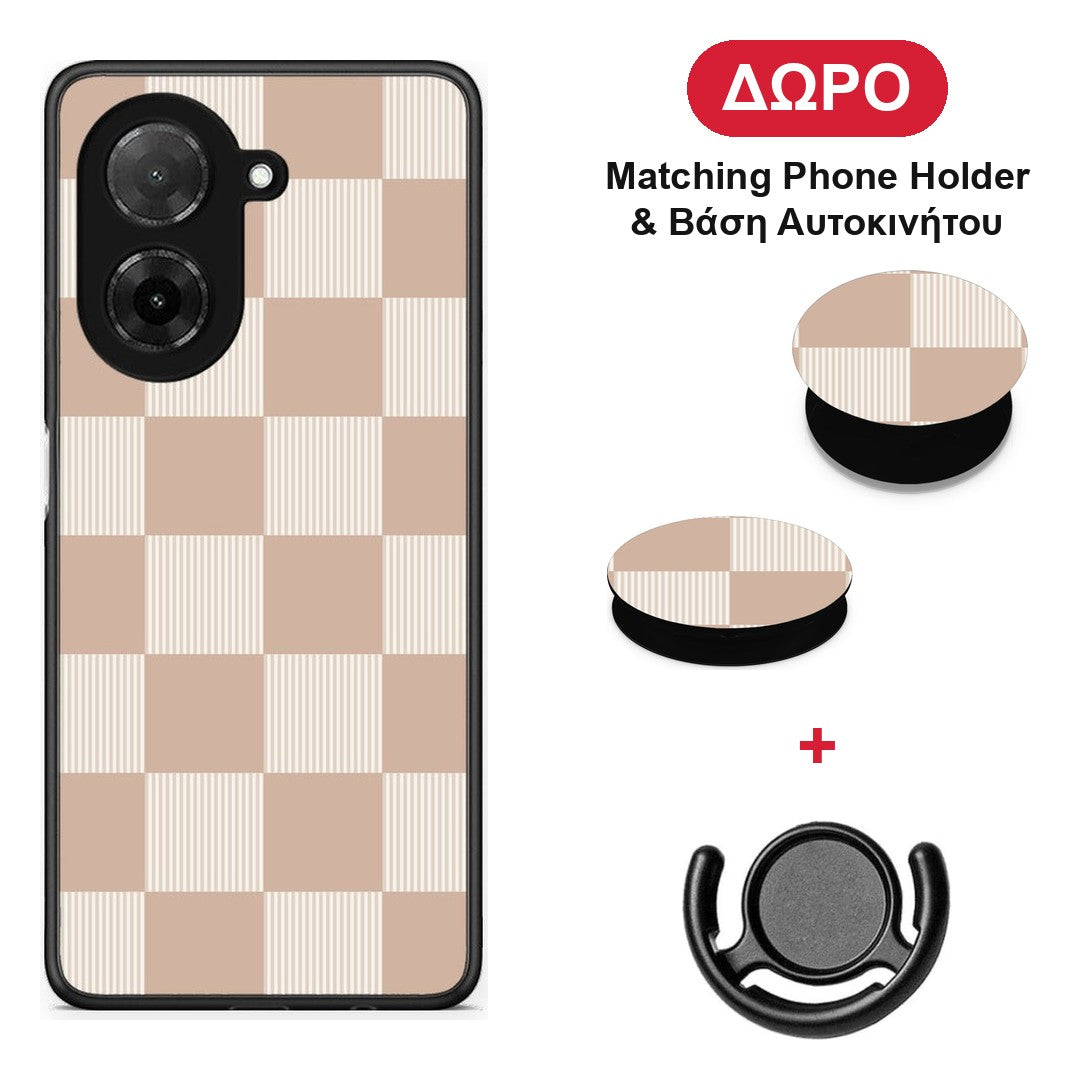 Latte and Cream Striped Checks - Xiaomi Redmi A5 θήκη + Δώρο Phone Holder & Βάση Αυτοκινήτου