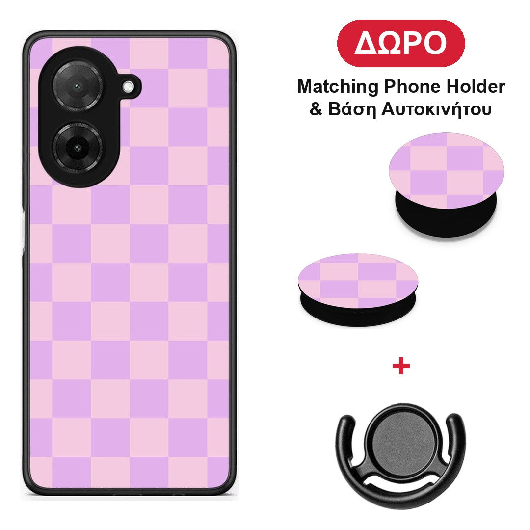 Lavender and Pink Checkerboard - Xiaomi Redmi A5 θήκη + Δώρο Phone Holder & Βάση Αυτοκινήτου