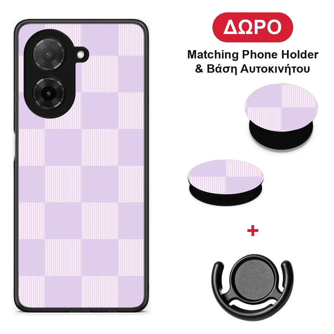 Lilac and Cream Striped Checks - Xiaomi Redmi A5 θήκη + Δώρο Phone Holder & Βάση Αυτοκινήτου