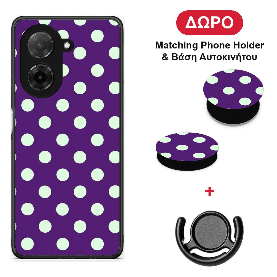 Mint Polka Dots on Purple - Xiaomi Redmi A5 θήκη + Δώρο Phone Holder & Βάση Αυτοκινήτου